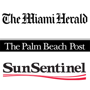 The Miami Herald, The Palm Beach Post, and SunSentinel logos